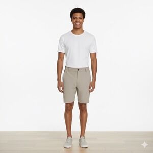 Eddie Bauer Flex Waist Tech Shorts Men Medium‎ Khaki Tan Ripstop UPF 30 Outdoors